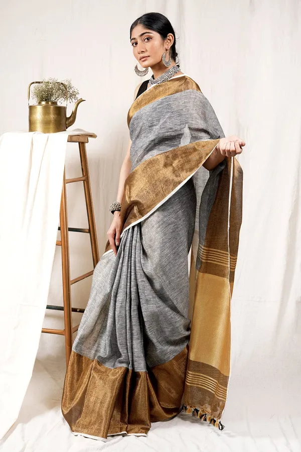 Shahi_Grey_Gold_Pure_Linen_Saree