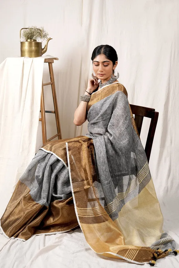 Shahi_Grey_Gold_Pure_Linen_Saree