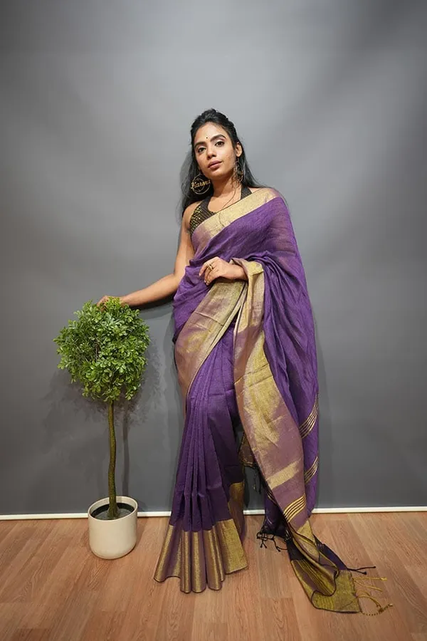 Shahi_Purple_Gold_Linen_Saree