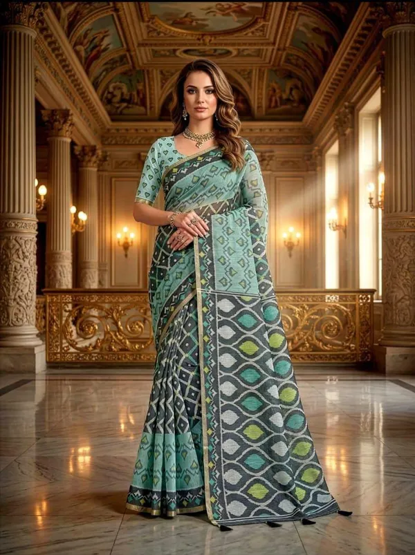 Teal_Mist_Geometric_Pure_Soft_Linen_Saree