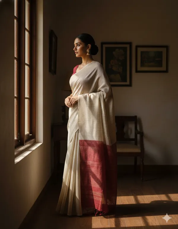 Cream_Tussar_Ghicha_Silk_Premium_&_Elegant_Saree_For_Women_(With_Blouse_Piece)