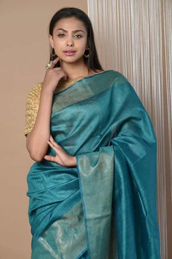 Blue_Tussar_Munga_Silk_Premium_&_Elegant_Saree_For_Women_(With_Blouse_Piece)