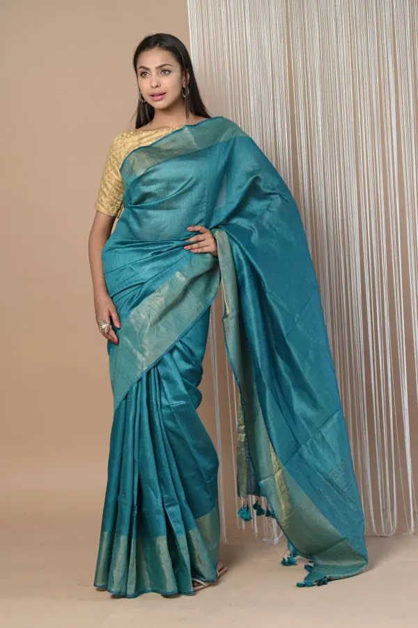 Blue_Tussar_Munga_Silk_Premium_&_Elegant_Saree_For_Women_(With_Blouse_Piece)