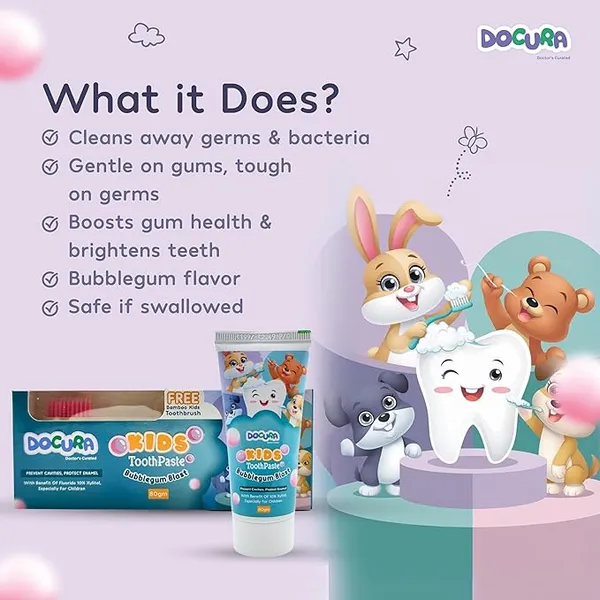 Docura_Kids_Toothpaste_for_2_years_and_above_-_Bubblegum_Flavuor_|_10%_Xylitol_for_Stronger_Teeth_&_Cavity_Protection_|_80gm