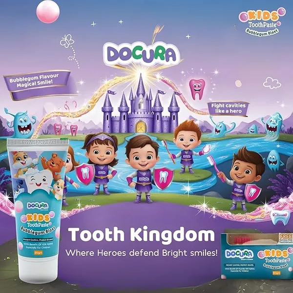 Docura_Kids_Toothpaste_for_2_years_and_above_-_Bubblegum_Flavuor_|_10%_Xylitol_for_Stronger_Teeth_&_Cavity_Protection_|_80gm