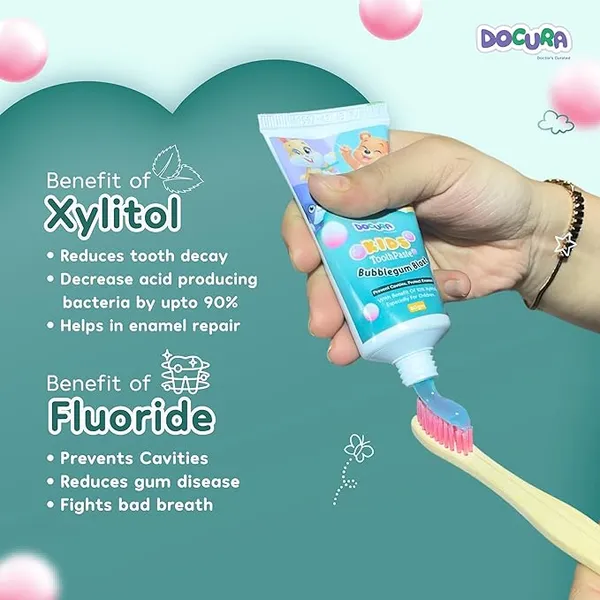 Docura_Kids_Toothpaste_for_2_years_and_above_-_Bubblegum_Flavuor_|_10%_Xylitol_for_Stronger_Teeth_&_Cavity_Protection_|_80gm