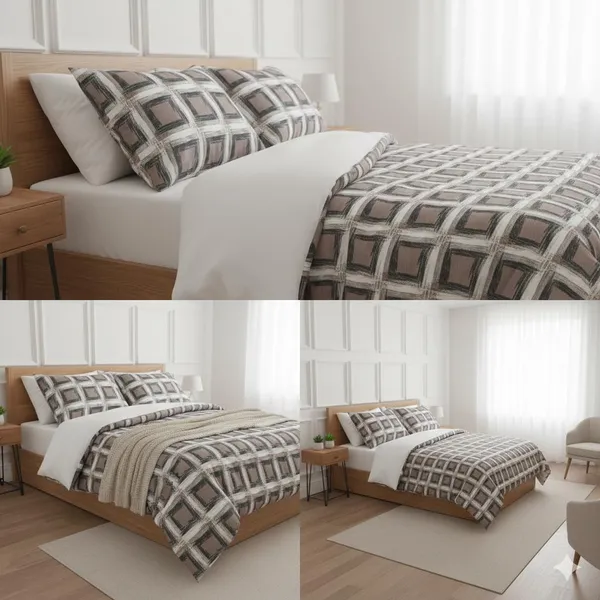 Beige_&_Grey_Square_Check_Pattern_Cotton_Double_Bedsheet_With_Pillow_Cover