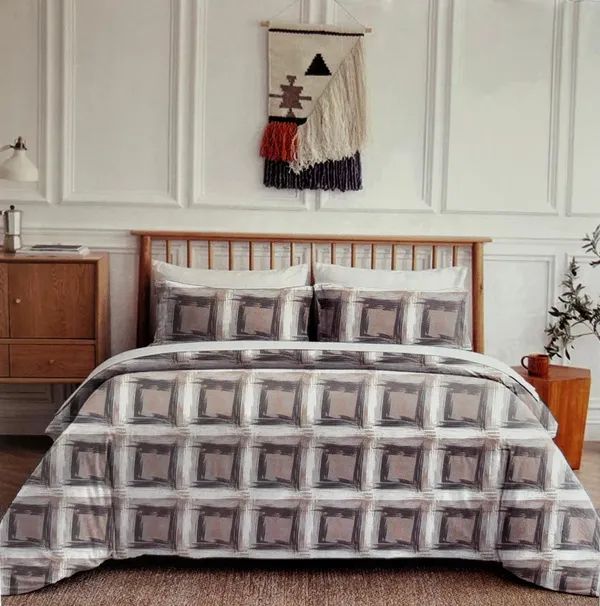 Beige_&_Grey_Square_Check_Pattern_Cotton_Double_Bedsheet_With_Pillow_Cover