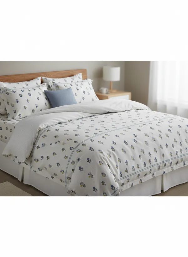 Cream_&_Grey_Small_Floral_Pattern_Cotton_Double_Bedsheet_With_Pillow_Cover