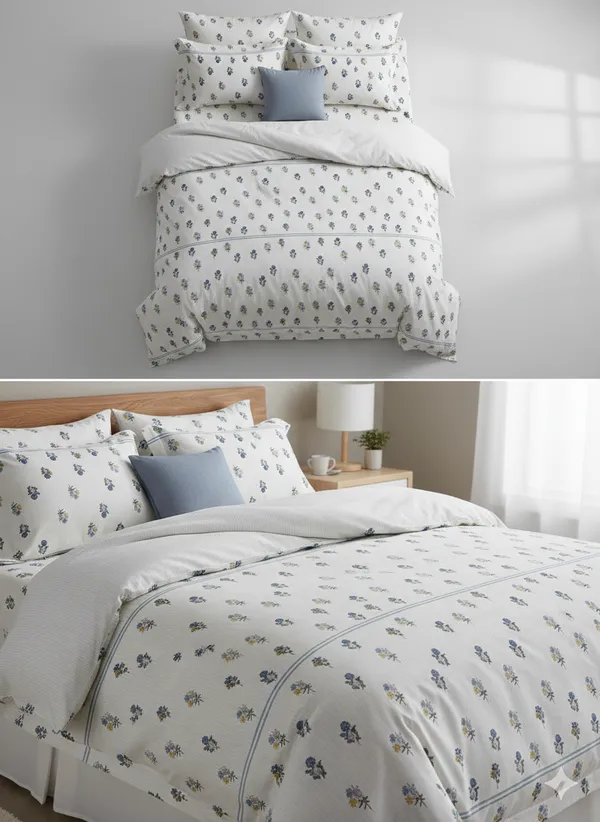 Cream_&_Grey_Small_Floral_Pattern_Cotton_Double_Bedsheet_With_Pillow_Cover