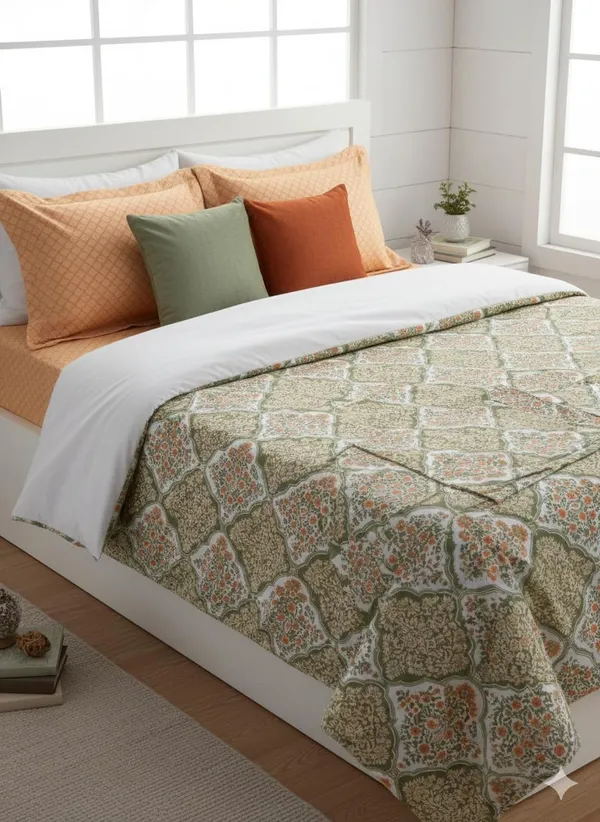 Multicolor_Manohari_Sage_Cotton_Double_Bedsheet_With_Pillow_Cover