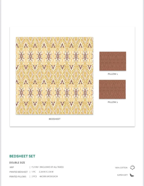 Saaj_Mustard_Cotton_Double_Bedsheet_With_Pillow_Cover