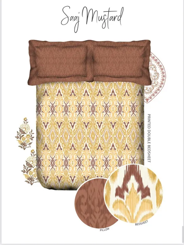 Saaj_Mustard_Cotton_Double_Bedsheet_With_Pillow_Cover