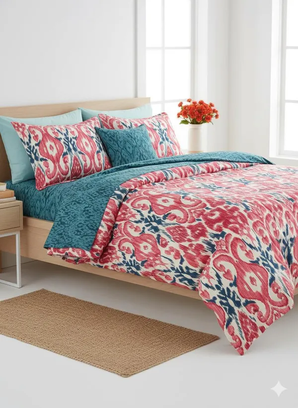 Saaj_Red_Cotton_Double_Bedsheet_With_Pillow_Cover