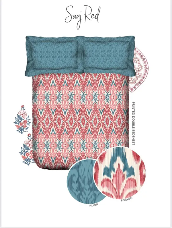 Saaj_Red_Cotton_Double_Bedsheet_With_Pillow_Cover