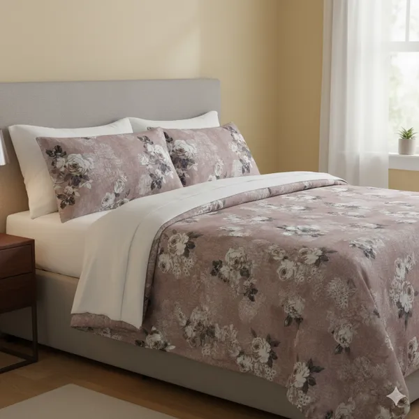 Light_Brown_Floral_Cotton_Double_Bedsheet_With_Pillow_Cover