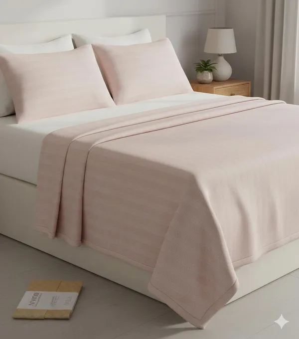 Light_Pink_Plain_Striped_Cotton_Double_Bedsheet_With_Pillow_Cover
