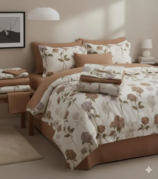 Cream_&_White_Large_Floral_Cotton_Double_Bedsheet_With_Pillow_Cover