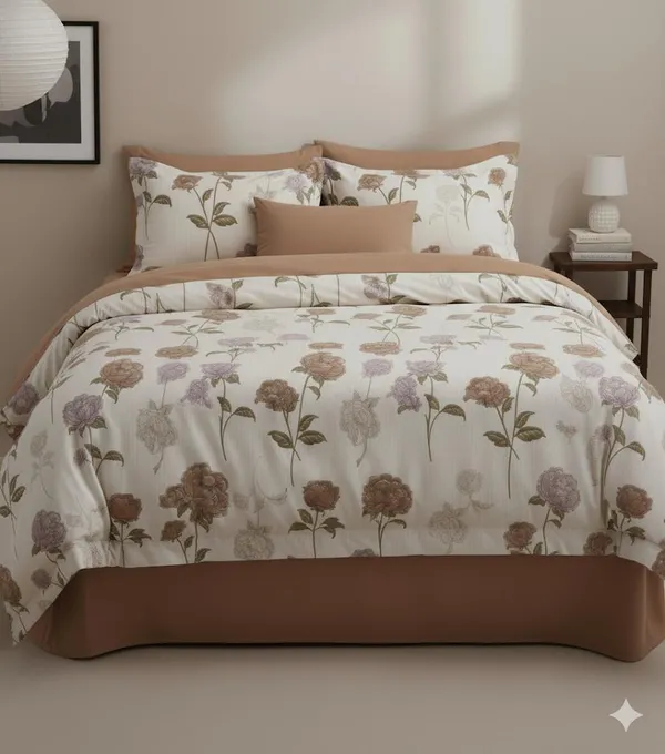 Cream_&_White_Large_Floral_Cotton_Double_Bedsheet_With_Pillow_Cover
