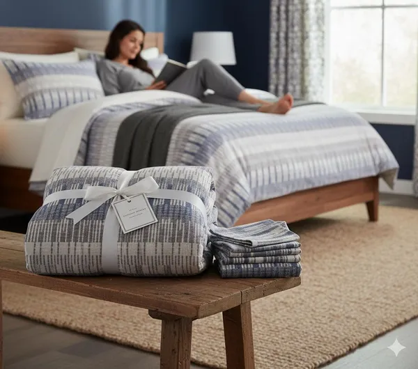 Beige_Grey_Linear_Design_Cotton_Double_Bedsheet_With_Pillow_Cover