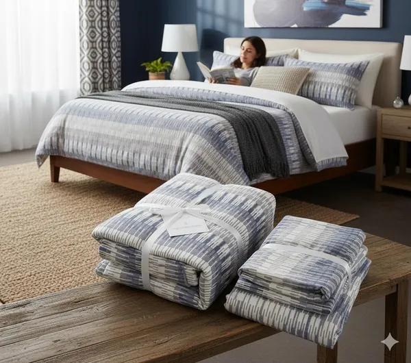 Beige_Grey_Linear_Design_Cotton_Double_Bedsheet_With_Pillow_Cover