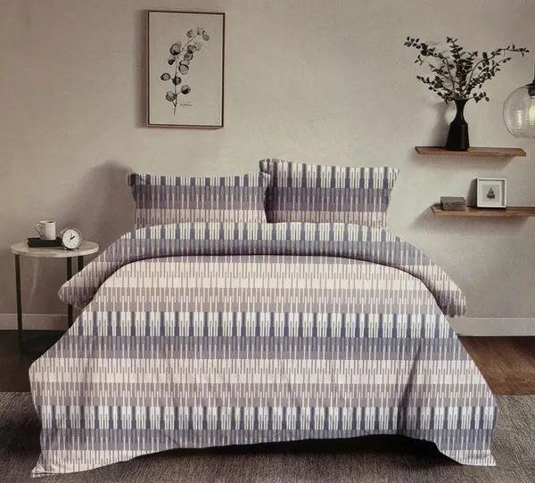 Beige_Grey_Linear_Design_Cotton_Double_Bedsheet_With_Pillow_Cover