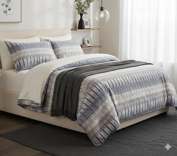 Beige_Grey_Linear_Design_Cotton_Double_Bedsheet_With_Pillow_Cover