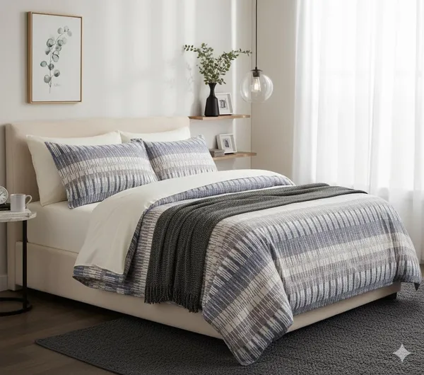 Beige_Grey_Linear_Design_Cotton_Double_Bedsheet_With_Pillow_Cover