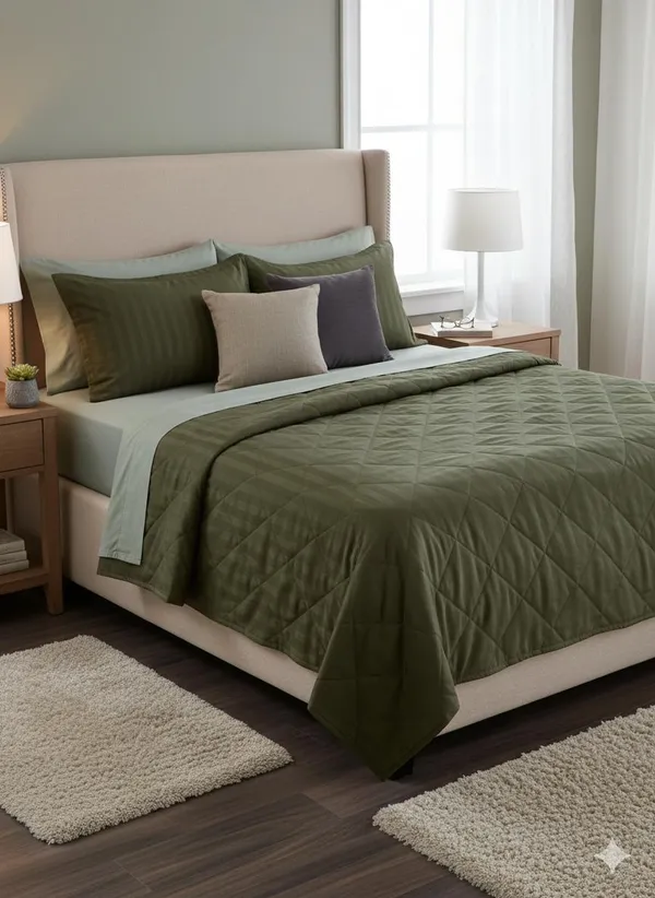 Light_Green_Plain_Striped_Cotton_Double_Bedsheet_With_Pillow_Cover