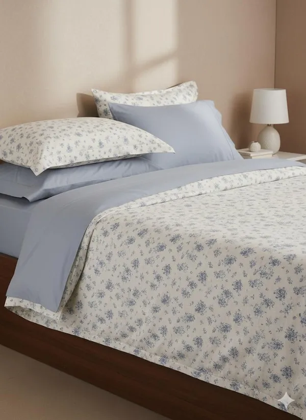 Light_Blue_Tiny_Floral_(Blue)_Cotton_Double_Bedsheet_With_Pillow_Cover