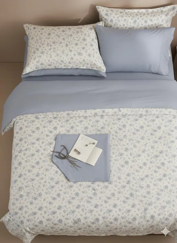 Light_Blue_Tiny_Floral_(Blue)_Cotton_Double_Bedsheet_With_Pillow_Cover