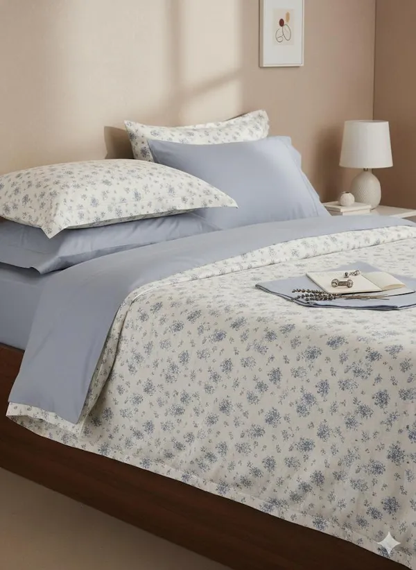 Light_Blue_Tiny_Floral_(Blue)_Cotton_Double_Bedsheet_With_Pillow_Cover