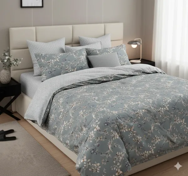 Green_Floral_Pattern_Cotton_Double_Bedsheet_With_Pillow_Cover