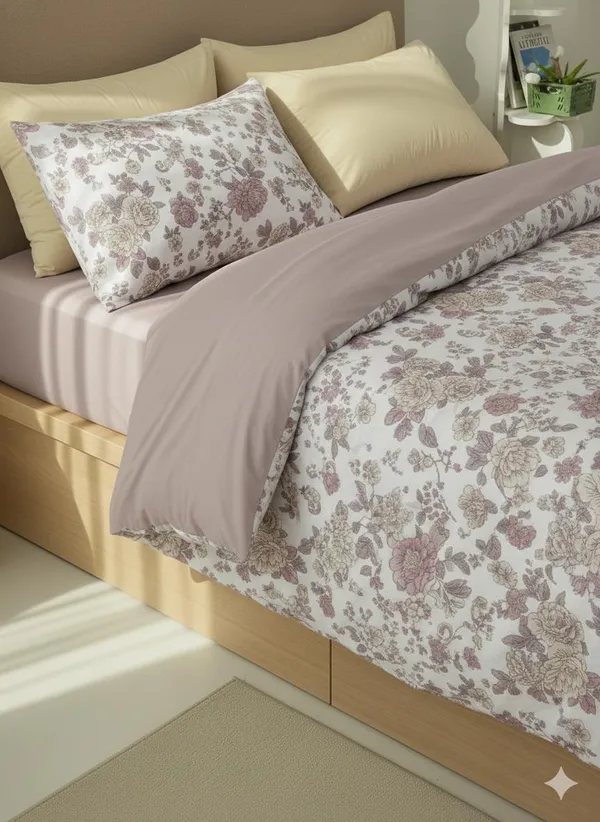 White_Purple_Floral_Design_Cotton_Double_Bedsheet_With_Pillow_Cover