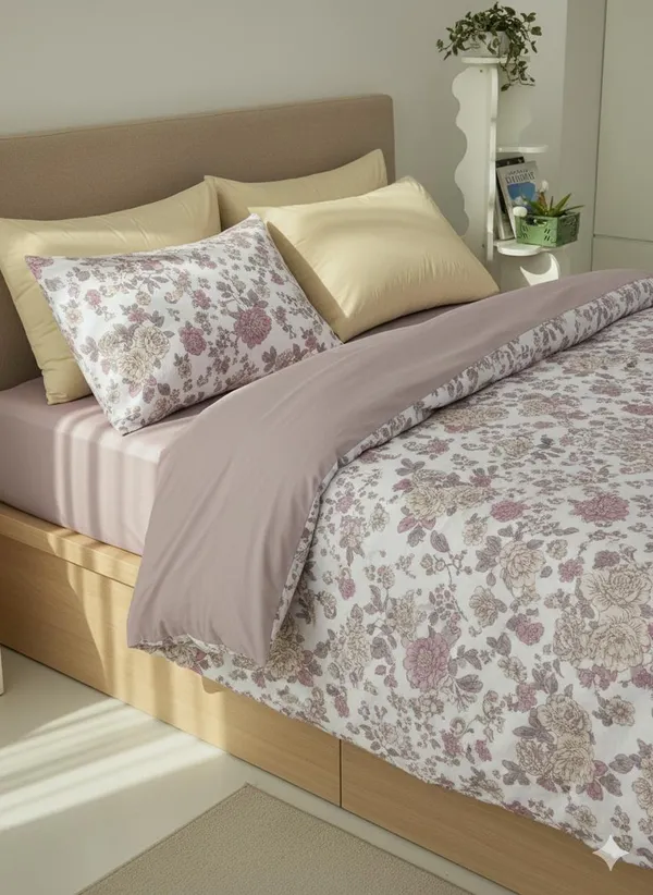 White_Purple_Floral_Design_Cotton_Double_Bedsheet_With_Pillow_Cover