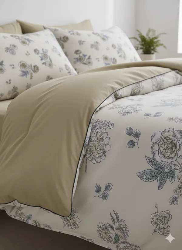 Cream_&_White_Small_Floral_Pattern_Cotton_Double_Bedsheet_With_Pillow_Cover