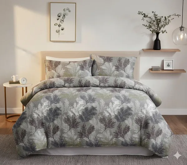 Green_Plant_Pattern_Cotton_Double_Bedsheet_With_Pillow_Cover