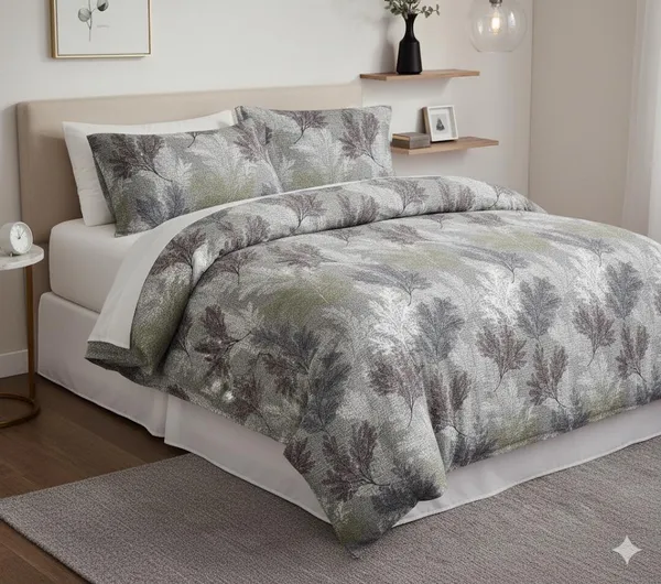 Green_Plant_Pattern_Cotton_Double_Bedsheet_With_Pillow_Cover