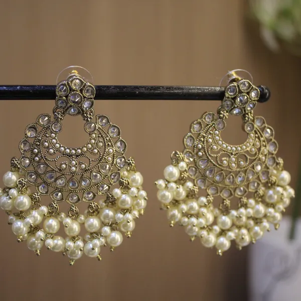 White_&_Golden_Premium_Brass_Jhumkas_For_Women