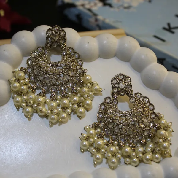 White_&_Golden_Premium_Brass_Jhumkas_For_Women