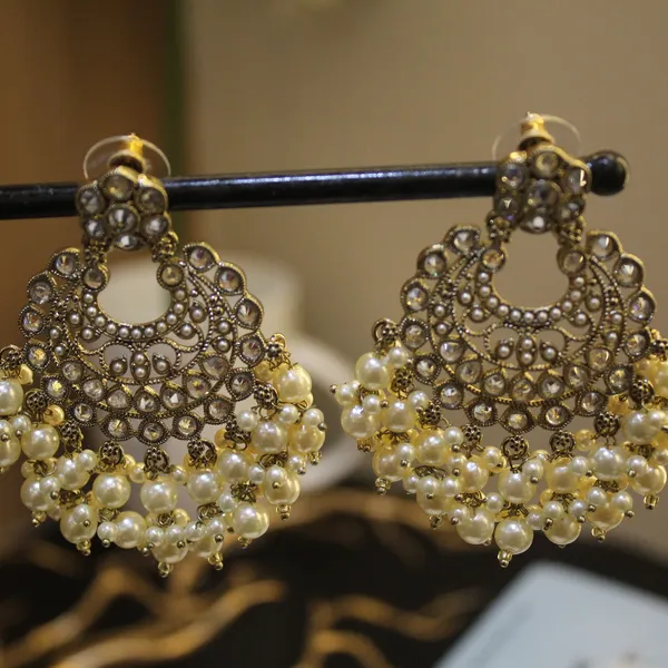 White_&_Golden_Premium_Brass_Jhumkas_For_Women