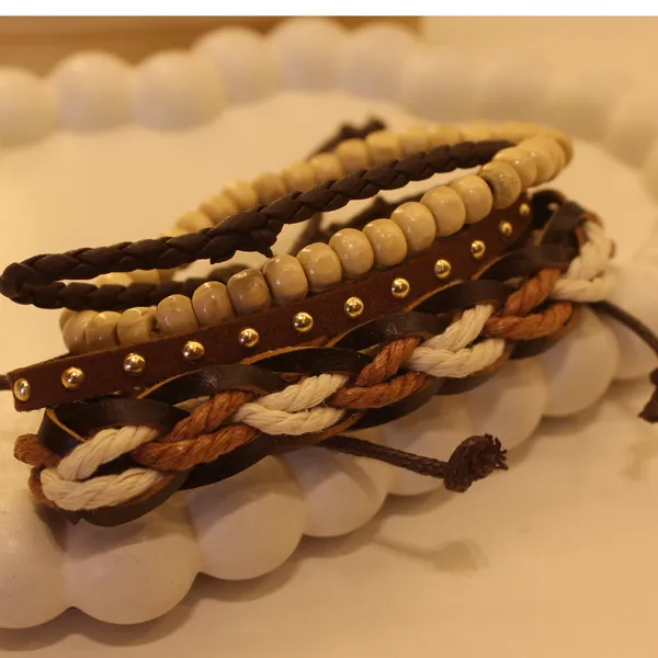 Multi-Layer_Leather_Wooden_Bead__Hand-Woven_Four-Piece_Men's_Bracelet