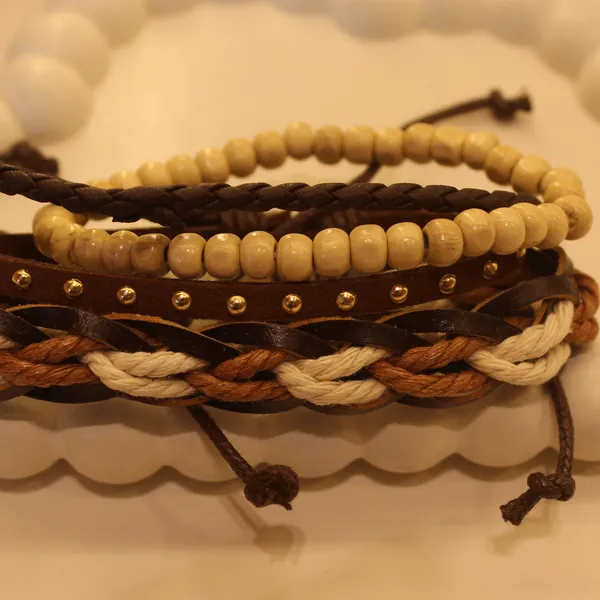Multi-Layer_Leather_Wooden_Bead__Hand-Woven_Four-Piece_Men's_Bracelet