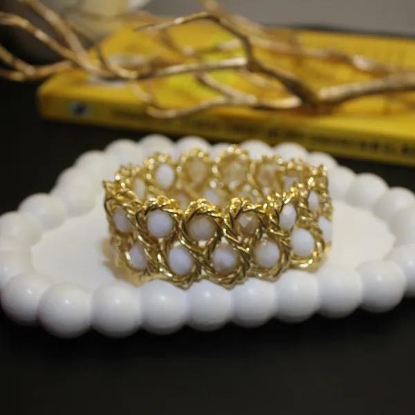 White,_Cream_&_Golden_Premium_Crystal_Stretch_Bracelets_For_Women