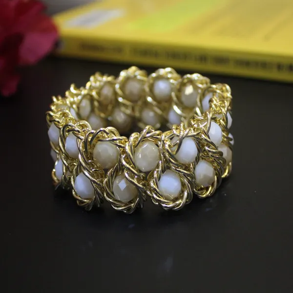 White,_Cream_&_Golden_Premium_Crystal_Stretch_Bracelets_For_Women