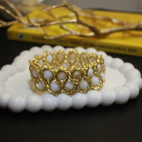 White,_Cream_&_Golden_Premium_Crystal_Stretch_Bracelets_For_Women