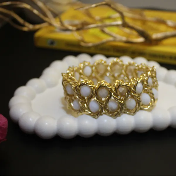 White,_Cream_&_Golden_Premium_Crystal_Stretch_Bracelets_For_Women