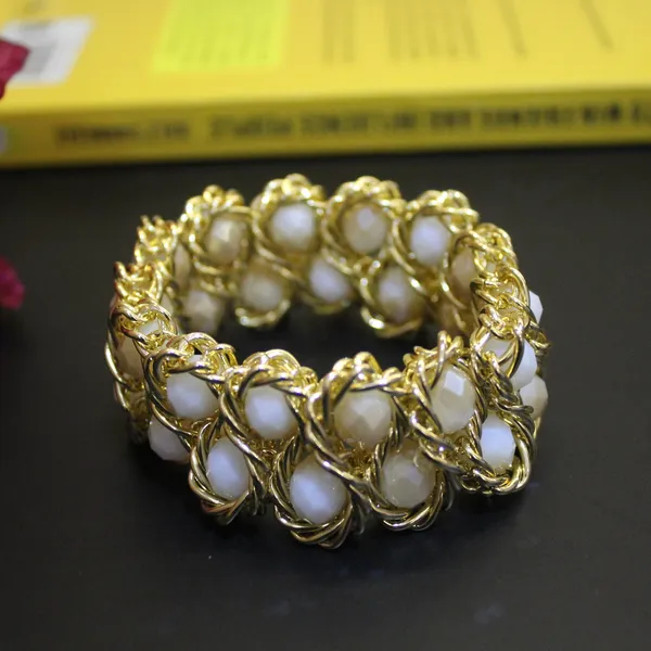 White,_Cream_&_Golden_Premium_Crystal_Stretch_Bracelets_For_Women