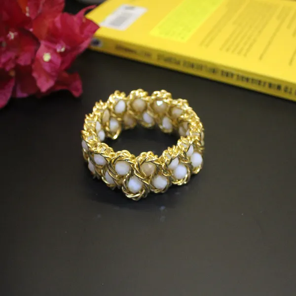White,_Cream_&_Golden_Premium_Crystal_Stretch_Bracelets_For_Women