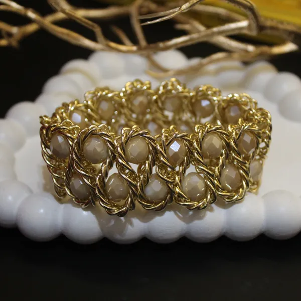 Cream_&_Golden_Premium_Crystal_Stretch_Bracelets_For_Women